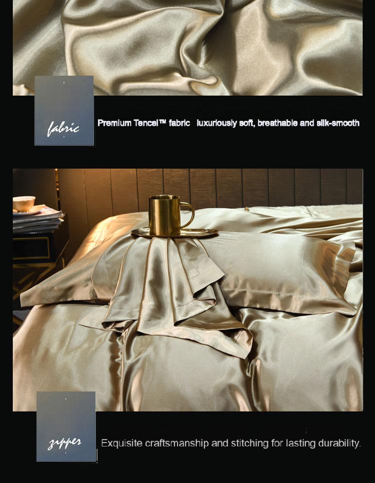 Luxury Washable Silk Bedding Set – 4-Pc Pure Silk-Slip Finish, Lightweight & Breathable, Solid Color Tencel Series, Hotel-Grade Soft, Queen/King Size