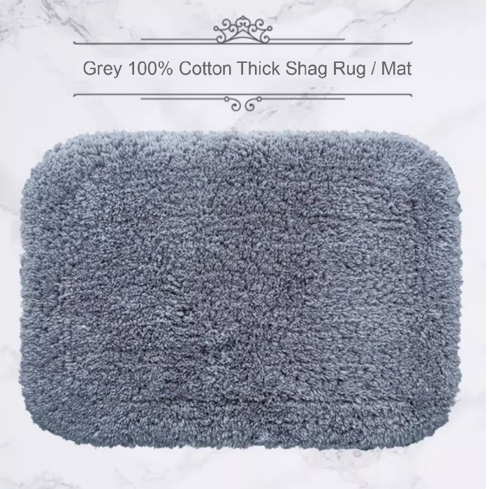 Classic White / Gentleman’s Grey Cotton Shag Mat – 450-1,200 gsm, 40×60 / 50×80 / 60×90 cm, Thick & Absorbent, Non-Slip Backing, Custom Size ≥100 pcs