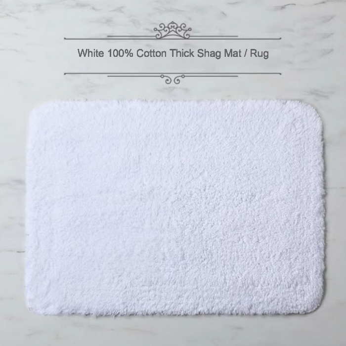 Classic White / Gentleman’s Grey Cotton Shag Mat – 450-1,200 gsm, 40×60 / 50×80 / 60×90 cm, Thick & Absorbent, Non-Slip Backing, Custom Size ≥100 pcs
