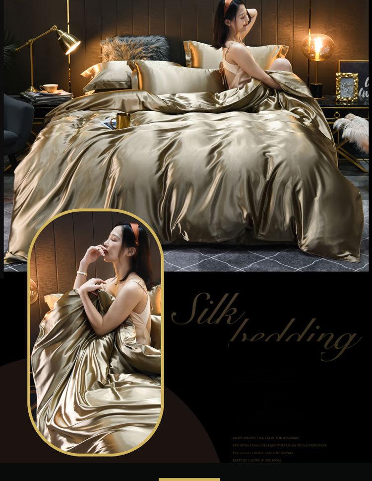 Luxury Washable Silk Bedding Set – 4-Pc Pure Silk-Slip Finish, Lightweight & Breathable, Solid Color Tencel Series, Hotel-Grade Soft, Queen/King Size