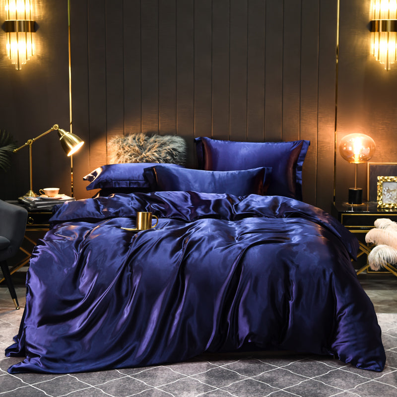 Luxury Washable Silk Bedding Set – 4-Pc Pure Silk-Slip Finish, Lightweight & Breathable, Solid Color Tencel Series, Hotel-Grade Soft, Queen/King Size