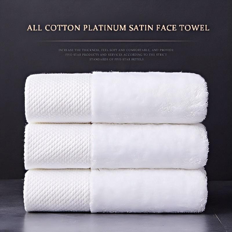 Platinum Satin-Border Hotel Towel Set – 60 g 33×33 cm Face Cloth, 180 g 40×80 cm Hand Towel, 800 g 80×160 cm Bath Towel, 100% Cotton, 600 gsm, Luxury Hotel & Spa Quality