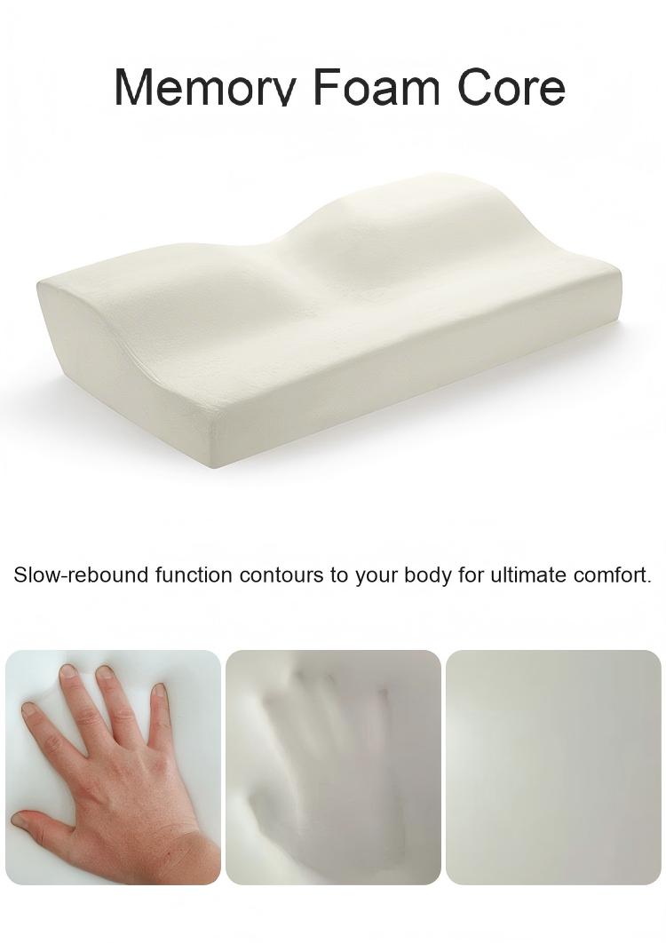 Butterfly Memory Foam Neck Pillow | Cervical Contour for Side/Back Sleepers | Ergonomic Cervical Relief | Washable Cooling Cover | 62*34*12 cm