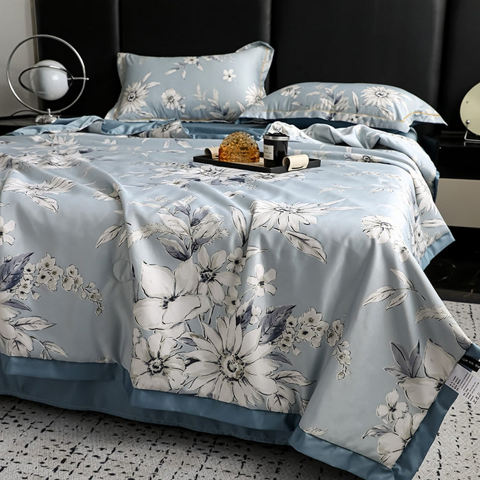 Cool-Touch Mulberry-Silk Summer Bedding 4-Pcs Set – Ultra-Breathable, Sweat-Wicking Lightweight Comforter & Pillow Shams for Hot Sleepers