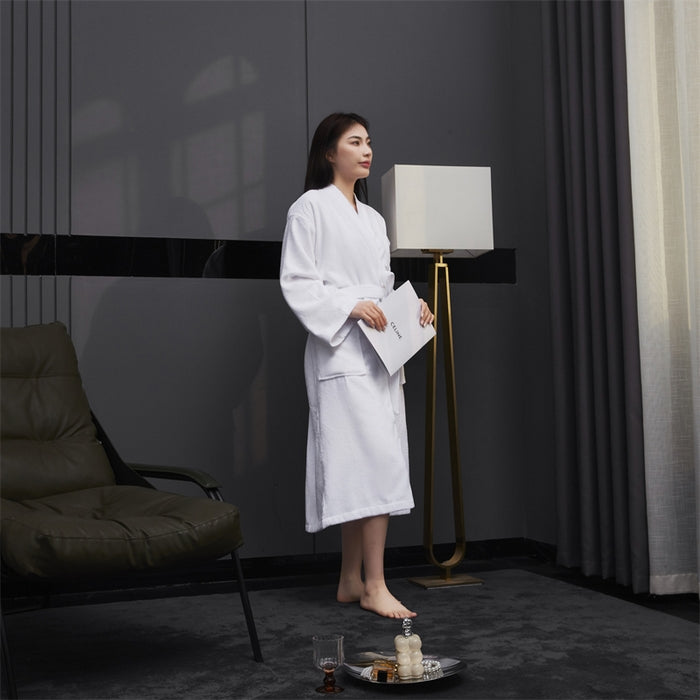 Long-Staple Cotton 500 gsm Velour Hotel Bathrobe – Shawl Collar, Belt + Inner Tie, Hanger Loop, Luxury Absorbent Spa Robe