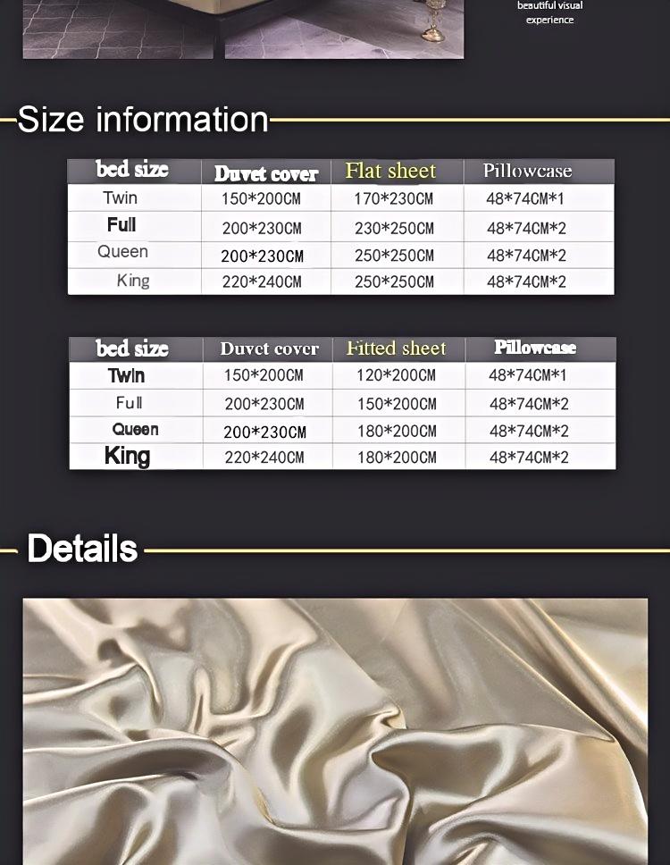 Luxury Washable Silk Bedding Set – 4-Pc Pure Silk-Slip Finish, Lightweight & Breathable, Solid Color Tencel Series, Hotel-Grade Soft, Queen/King Size