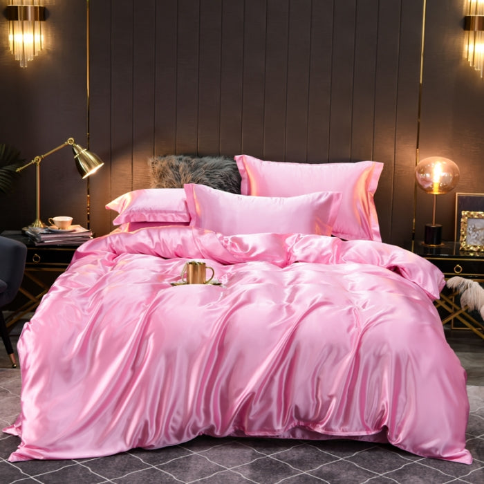 Luxury Washable Silk Bedding Set – 4-Pc Pure Silk-Slip Finish, Lightweight & Breathable, Solid Color Tencel Series, Hotel-Grade Soft, Queen/King Size