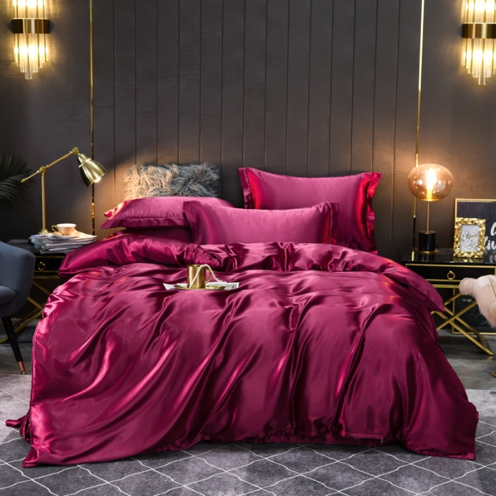 Luxury Washable Silk Bedding Set – 4-Pc Pure Silk-Slip Finish, Lightweight & Breathable, Solid Color Tencel Series, Hotel-Grade Soft, Queen/King Size