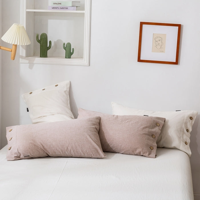 Cotton-Linen Pillowcase Set of 2 48x74cm | French Flax & Cotton Blend | Hidden YKK Zipper | Cool & Breathable Sleep