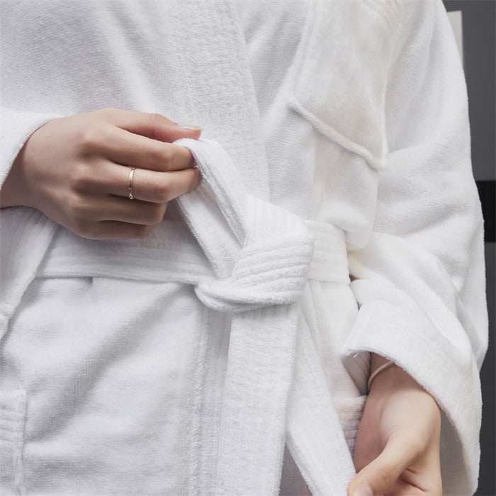Long-Staple Cotton 500 gsm Velour Hotel Bathrobe – Shawl Collar, Belt + Inner Tie, Hanger Loop, Luxury Absorbent Spa Robe