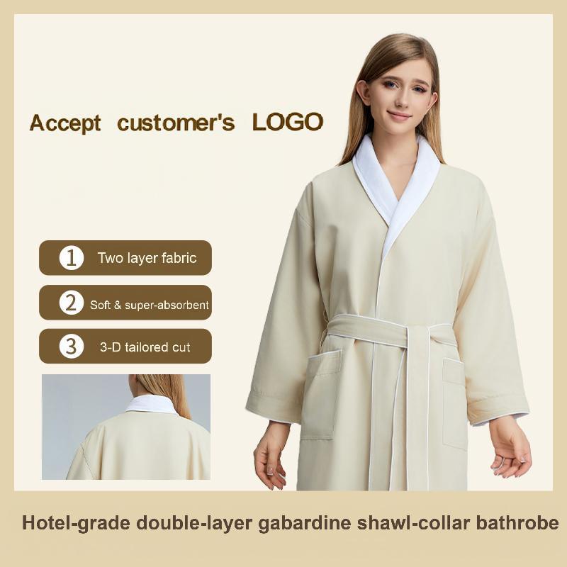 Hotel Double-Layer Gabardine Shawl-Collar Bathrobe – Soft, Super-Absorbent & Quick-Dry, 3-D Tailored for All Seasons, Custom Embroidery Logo Available