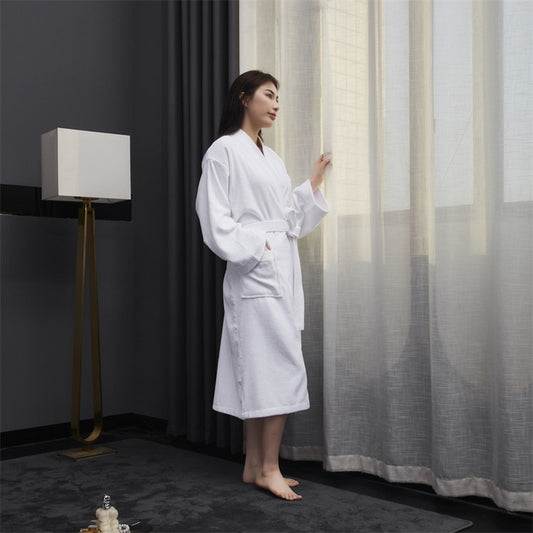 Long-Staple Cotton 500 gsm Velour Hotel Bathrobe – Shawl Collar, Belt + Inner Tie, Hanger Loop, Luxury Absorbent Spa Robe