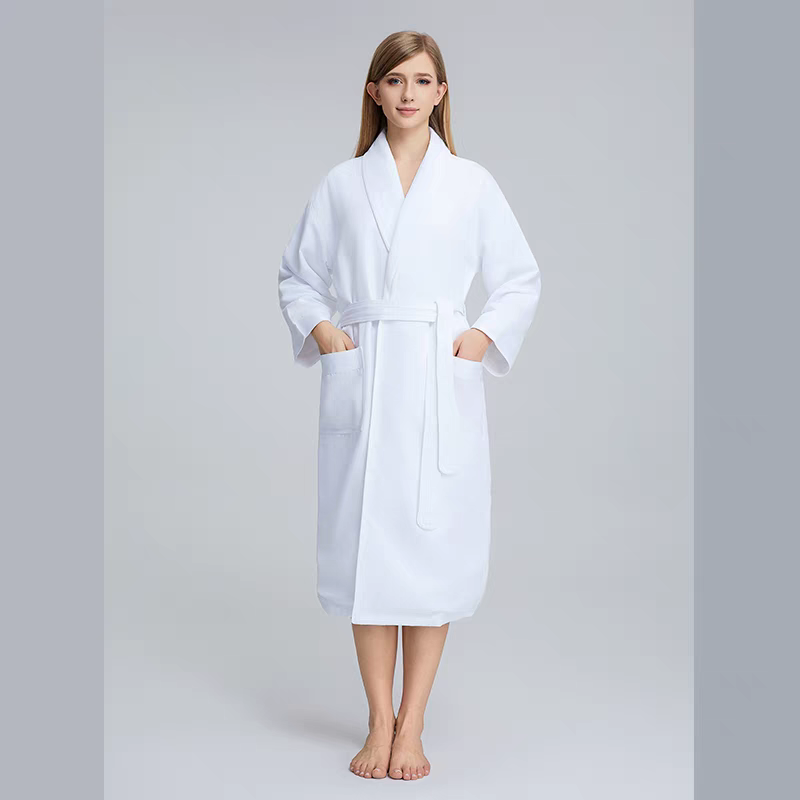 Hotel Double-Layer Gabardine Shawl-Collar Bathrobe – Soft, Super-Absorbent & Quick-Dry, 3-D Tailored for All Seasons, Custom Embroidery Logo Available