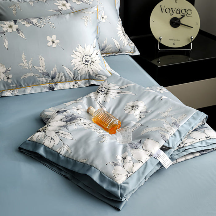 Cool-Touch Mulberry-Silk Summer Bedding 4-Pcs Set – Ultra-Breathable, Sweat-Wicking Lightweight Comforter & Pillow Shams for Hot Sleepers