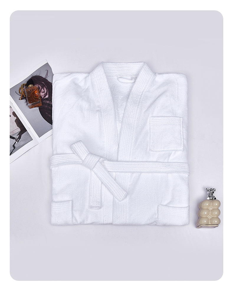 Long-Staple Cotton 500 gsm Velour Hotel Bathrobe – Shawl Collar, Belt + Inner Tie, Hanger Loop, Luxury Absorbent Spa Robe