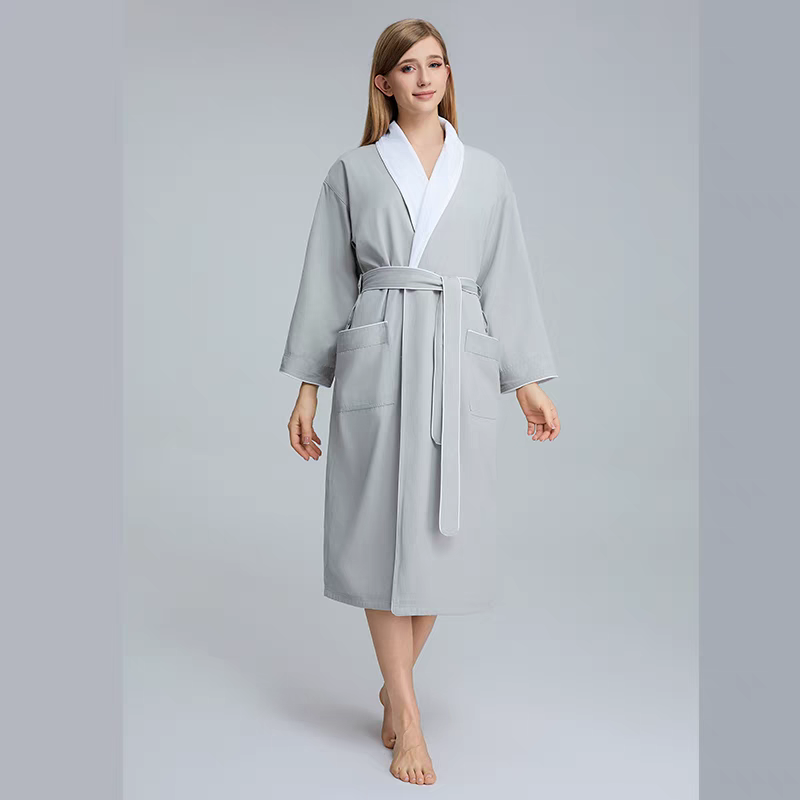 Hotel Double-Layer Gabardine Shawl-Collar Bathrobe – Soft, Super-Absorbent & Quick-Dry, 3-D Tailored for All Seasons, Custom Embroidery Logo Available
