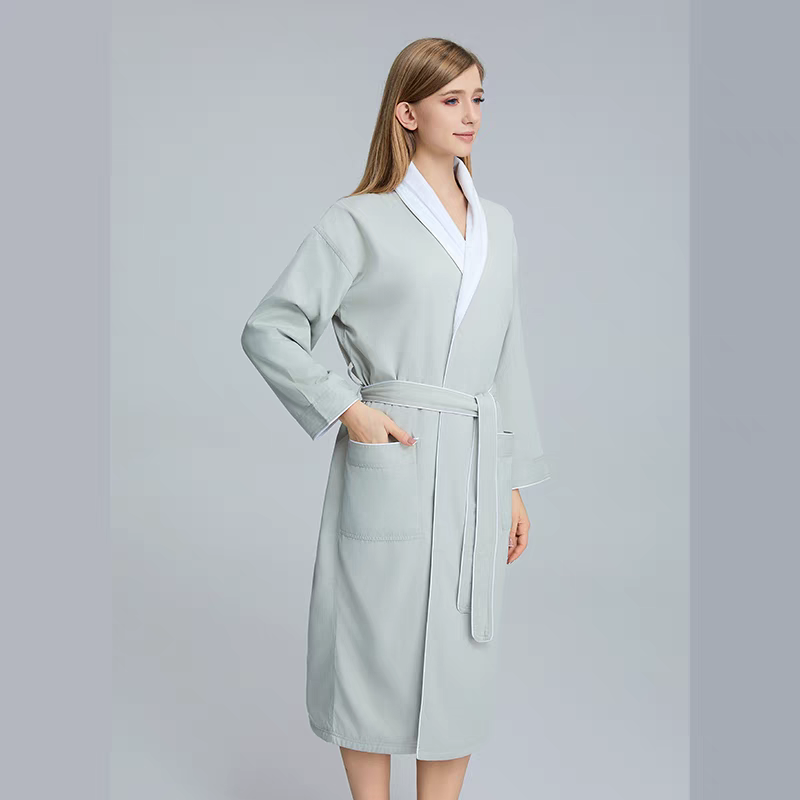 Hotel Double-Layer Gabardine Shawl-Collar Bathrobe – Soft, Super-Absorbent & Quick-Dry, 3-D Tailored for All Seasons, Custom Embroidery Logo Available