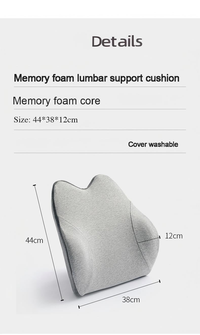 Memory Foam Lumbar Support Pillow 44×38 cm | Ergonomic Back Cushion for Office Chair/Car Seat | Slow-Rebound 45D | Washable Cover | Relief