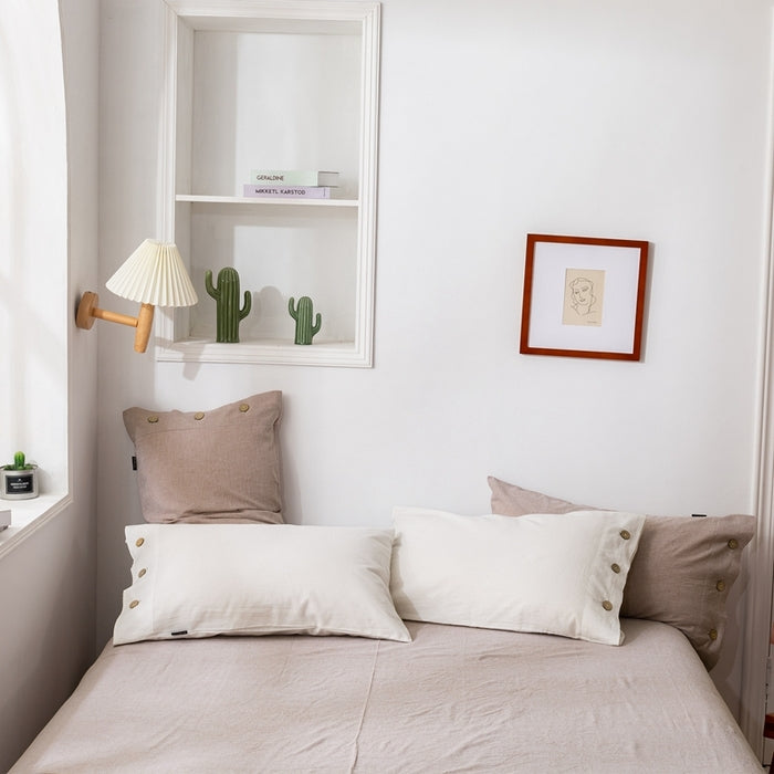 Cotton-Linen Pillowcase Set of 2 48x74cm | French Flax & Cotton Blend | Hidden YKK Zipper | Cool & Breathable Sleep