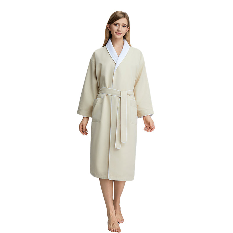 Hotel Double-Layer Gabardine Shawl-Collar Bathrobe – Soft, Super-Absorbent & Quick-Dry, 3-D Tailored for All Seasons, Custom Embroidery Logo Available