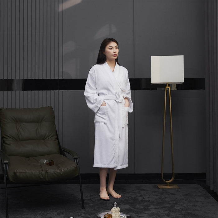 Long-Staple Cotton 500 gsm Velour Hotel Bathrobe – Shawl Collar, Belt + Inner Tie, Hanger Loop, Luxury Absorbent Spa Robe