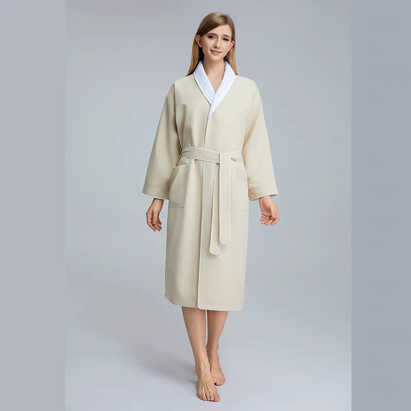 Hotel Double-Layer Gabardine Shawl-Collar Bathrobe – Soft, Super-Absorbent & Quick-Dry, 3-D Tailored for All Seasons, Custom Embroidery Logo Available