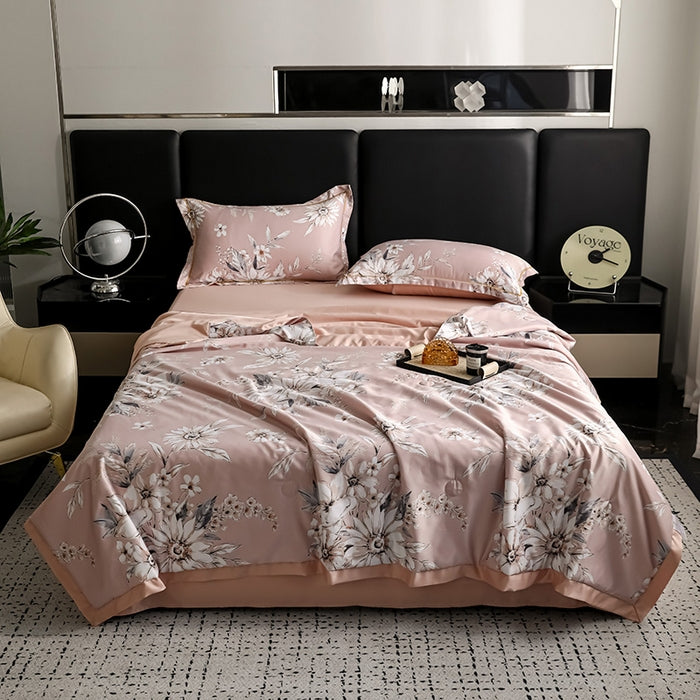 Cool-Touch Mulberry-Silk Summer Bedding 4-Pcs Set – Ultra-Breathable, Sweat-Wicking Lightweight Comforter & Pillow Shams for Hot Sleepers