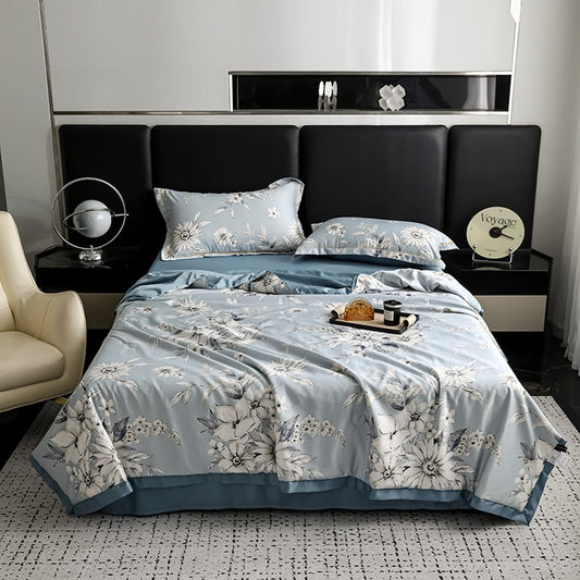 Cool-Touch Mulberry-Silk Summer Bedding 4-Pcs Set – Ultra-Breathable, Sweat-Wicking Lightweight Comforter & Pillow Shams for Hot Sleepers