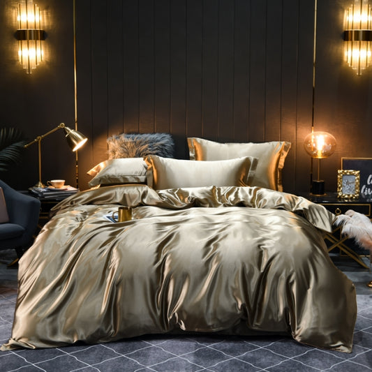 Luxury Washable Silk Bedding Set – 4-Pc Pure Silk-Slip Finish, Lightweight & Breathable, Solid Color Tencel Series, Hotel-Grade Soft, Queen/King Size