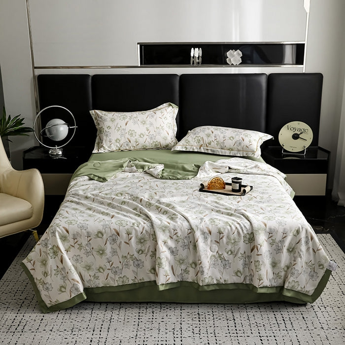 Cool-Touch Mulberry-Silk Summer Bedding 4-Pcs Set – Ultra-Breathable, Sweat-Wicking Lightweight Comforter & Pillow Shams for Hot Sleepers