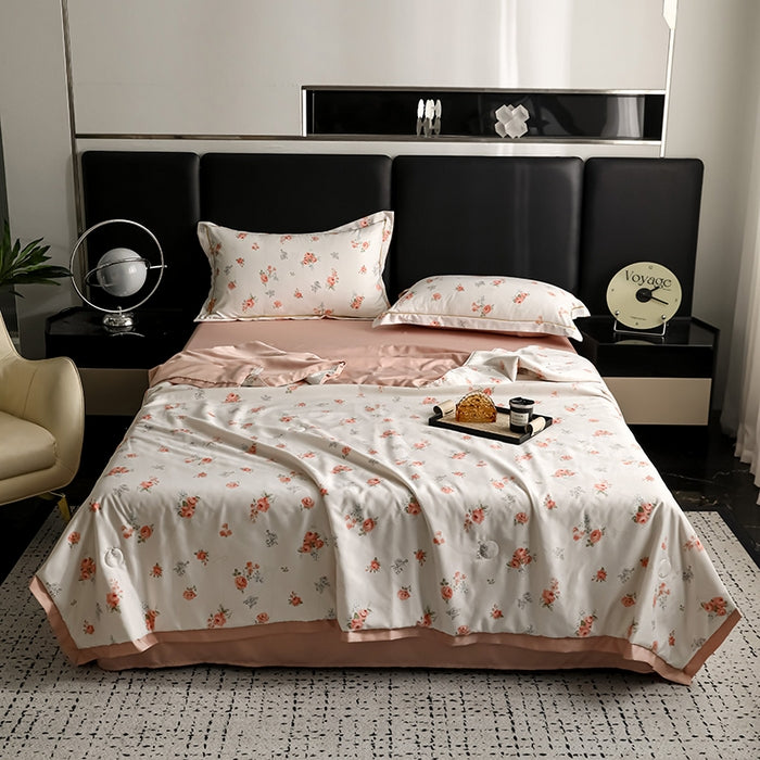 Cool-Touch Mulberry-Silk Summer Bedding 4-Pcs Set – Ultra-Breathable, Sweat-Wicking Lightweight Comforter & Pillow Shams for Hot Sleepers