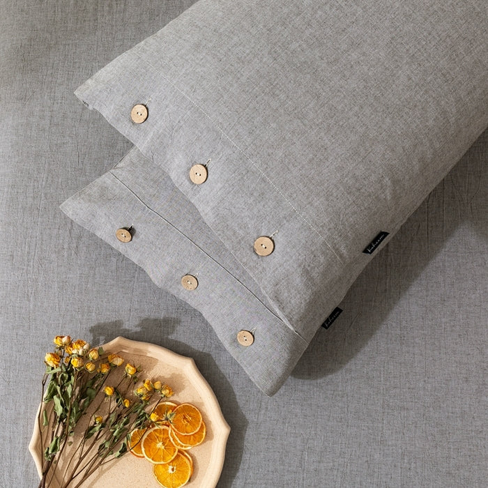 Cotton-Linen Pillowcase Set of 2 48x74cm | French Flax & Cotton Blend | Hidden YKK Zipper | Cool & Breathable Sleep