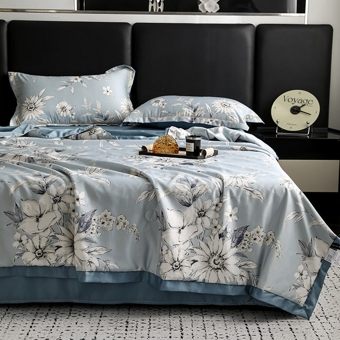 Cool-Touch Mulberry-Silk Summer Bedding 4-Pcs Set – Ultra-Breathable, Sweat-Wicking Lightweight Comforter & Pillow Shams for Hot Sleepers