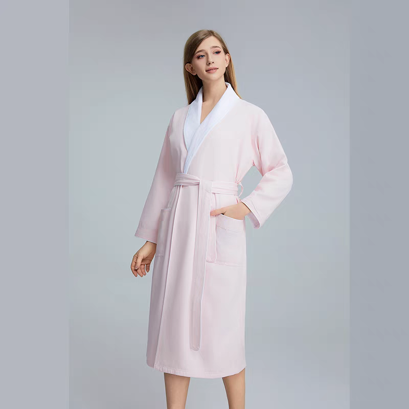 Hotel Double-Layer Gabardine Shawl-Collar Bathrobe – Soft, Super-Absorbent & Quick-Dry, 3-D Tailored for All Seasons, Custom Embroidery Logo Available