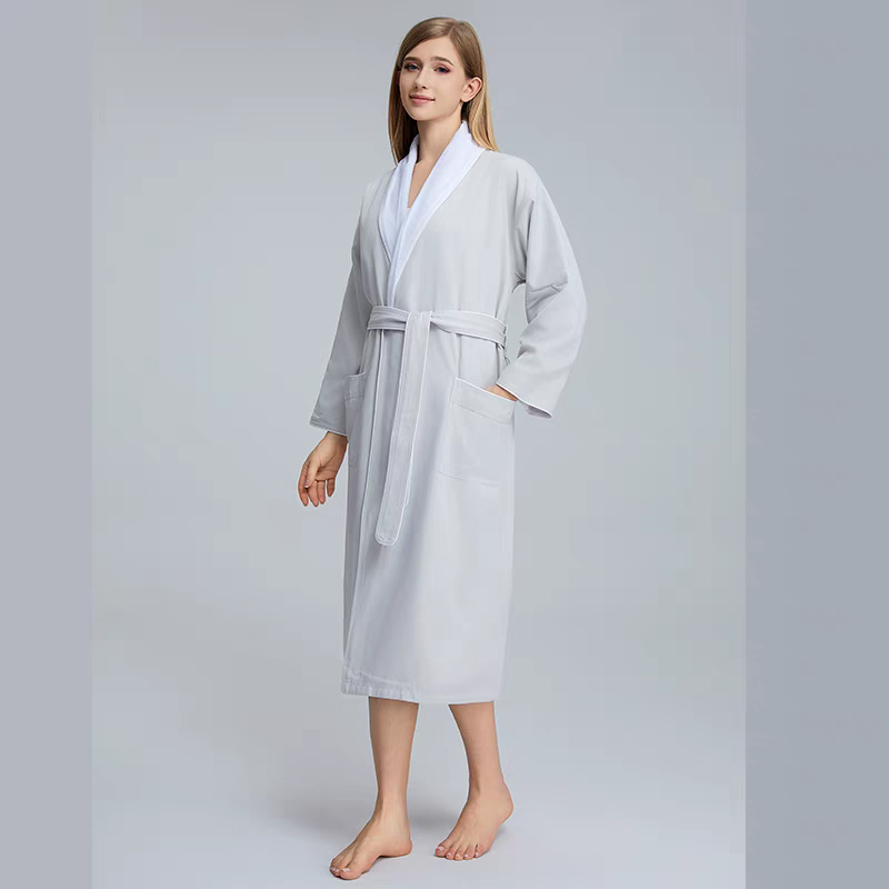 Hotel Double-Layer Gabardine Shawl-Collar Bathrobe – Soft, Super-Absorbent & Quick-Dry, 3-D Tailored for All Seasons, Custom Embroidery Logo Available