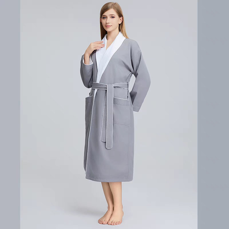 Hotel Double-Layer Gabardine Shawl-Collar Bathrobe – Soft, Super-Absorbent & Quick-Dry, 3-D Tailored for All Seasons, Custom Embroidery Logo Available